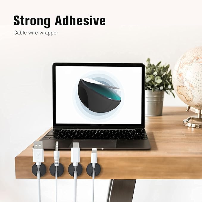 12 Pack Cable Clips, Adhesive Cord Organizer Holder for Desk Black | Removable, Strong Adhesion, Leave No Trace, Cable Management for Car Cubicle Nightstand, Home Office Essentials