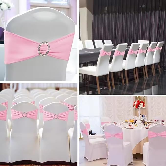 Tvoip 10PCS Chair Cover Stretch Band with Buckle Slider Sashes Bow Wedding Banquet Chair Decoration (Pink)
