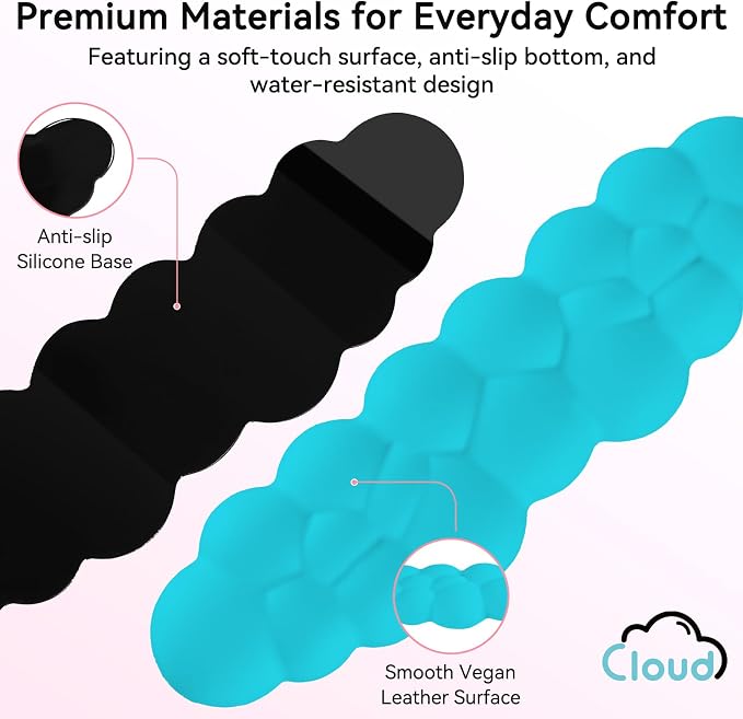 Sushret Cloud Wrist Rest for Computer Keyboard, 4-in-1 Memory Foam Leather Cloud Keyboard Wrist Rest and Mouse Pad Set with Ergonomic Support for Arm and Palm Cushion, Gaming/Work Setup, Scuba Blue