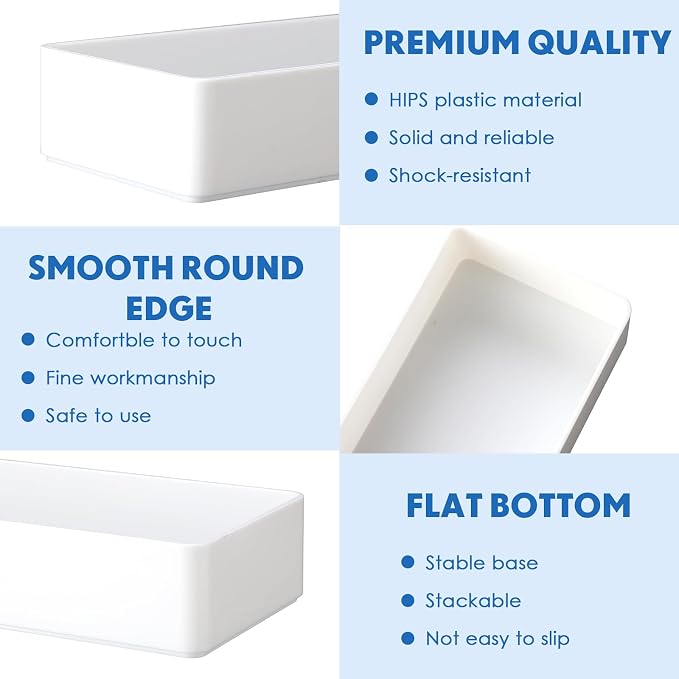 Teling 12 Pcs White Large Rectangular Desk Organizer Set Half Accessory Tray Plastic Tabletop Organizer for Office Home or Study Dimensions: 9.45 x 2.95 x 1.38 Inches