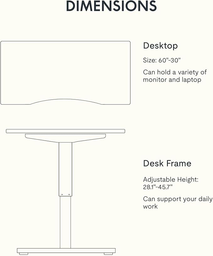 FLEXISPOT EN1 Bamboo Standing Desk, 60 x 30 Inches Whole-Piece Electric Adjustable Height Desk for Home Office (Black Frame + Bamboo Curved Desktop, 2 Packages)