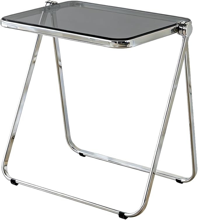 Clear Acrylic Folding TV Tray Table No Assembly Portable Side Desk, Lightweight Compact Computer Table for Small Space Home Office Dorm RV Apartment (Grey)