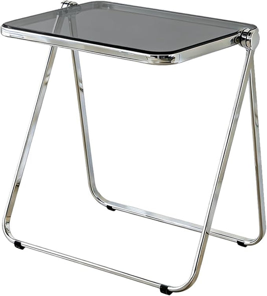 Clear Acrylic Folding TV Tray Table No Assembly Portable Side Desk, Lightweight Compact Computer Table for Small Space Home Office Dorm RV Apartment (Grey)