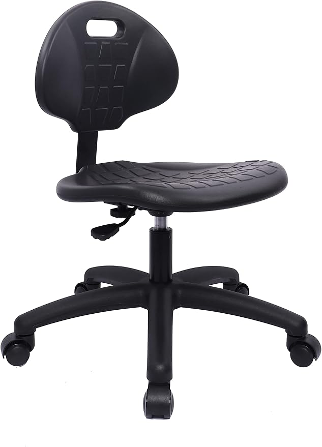Table Height Chair/Stool-Easy to Clean! Deluxe Ergonomic Polyurethane Chair. 5" of Height Adj (15.5"-20.5") 450 lb Capacity. Automotive, Lab, Garage, Home, Office (Self Braking, Black)