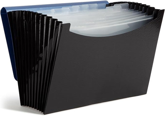 Smead Poly Frequency Expanding File Folders, Flap and Cord Closure, Letter Size, Wave Pattern, 13 Pocket, Blue/Black (70863)
