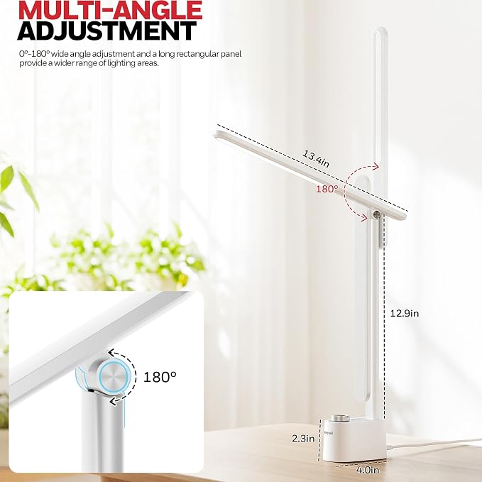 Honeywell LED Desk Lamp - Sunturalux Desk Lamps for Home Office with USB A+C Charging Ports, 3 Color Modes Stepless Dimmable Eye-Caring Foldable Desk Light for Bedroom Table Reading Study(White)