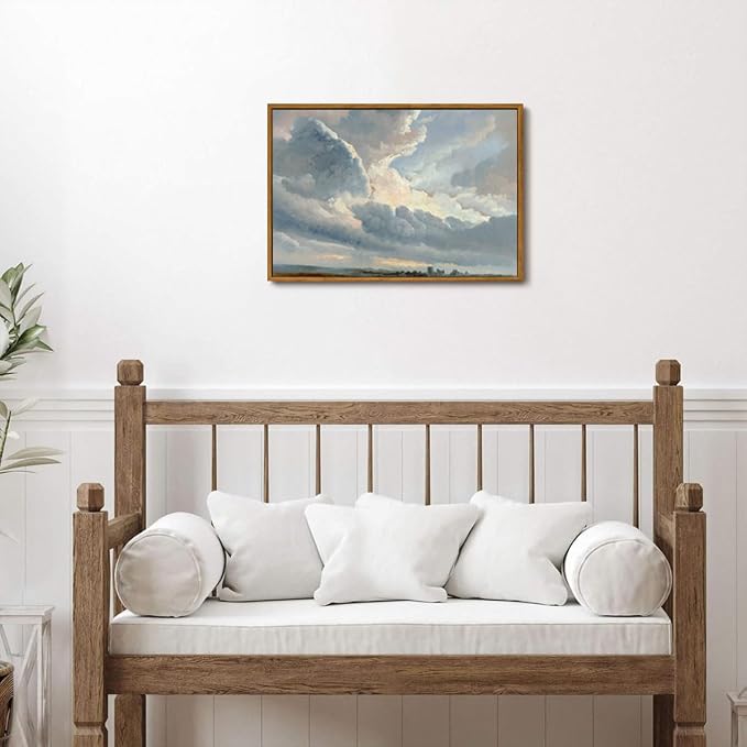 OIQArtOIQ Vintage Landscape Canvas Wall Art Framed Natural Scenery Painting Artwork Prints France Country Wilderness Farmhouse Decor Pictures Kitchen Bedroom Living Room Bathroom