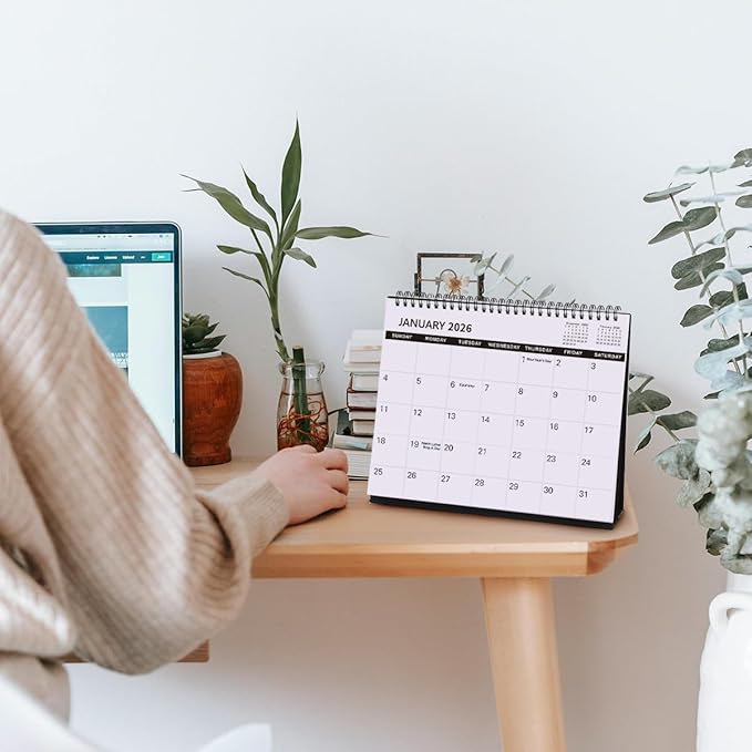 SKYDUE Desk Calendar 2026-2027, 21 Months Small Desk Calendar 2026-2027, Apr 2026 to Dec 2027, 10" x 8" Desktop Calendar Planner with Stickers, Black