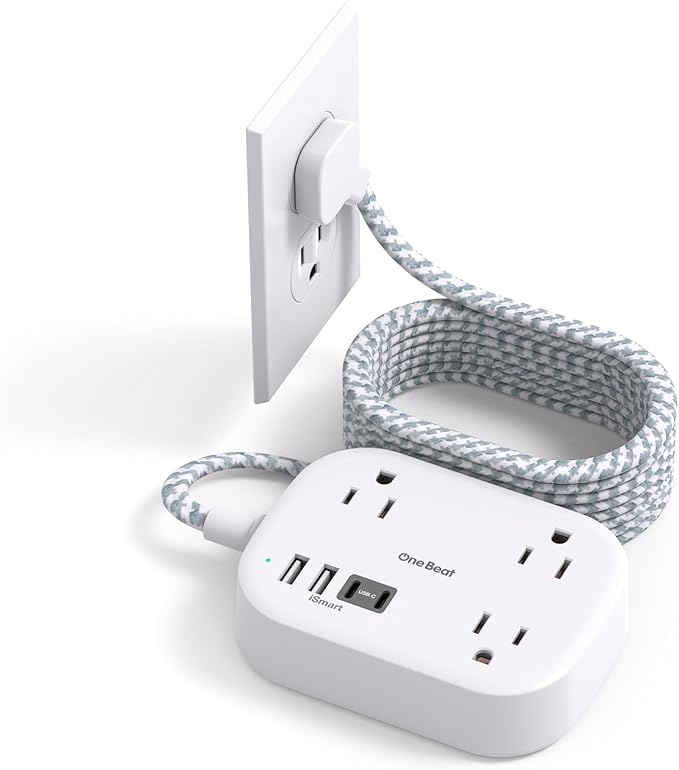 Cruise Essentials 2026,Travel Power Strip with USB C,Flat Plug Extension Cord 10 ft with 3 Outlets 4 USB Ports(2 USB C), Desk Wall Outlet Extender,Non Surge Protector for Cruise,Dorm Room,ETL-White
