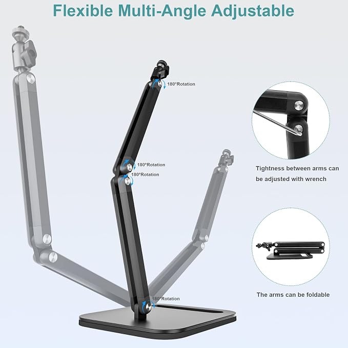 Desk Microphone Stand,Heavy-Duty Adjustable Mic Arm Desktop Microphone Mount,1/4" and 5/8" Screw Adapters,Max Load 3.3 lb,for Fifine/Shure/Pyle/AT2020/Razor/Rode/Blue Yeti & Snowball/Webcam Camera