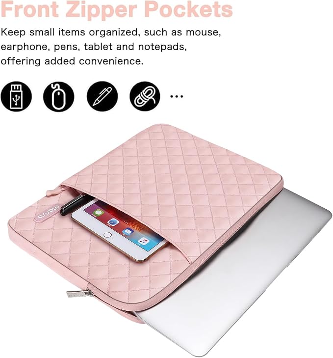 MOSISO Laptop Case 13 inch, 13 inch Laptop Sleeve Compatible with MacBook Air M4 M3 M2 M1 2025-2018/Pro M2 M1 2025-2016, Square Quilted Vertical Computer Bag with Pocket&Small Case, Chalk Pink