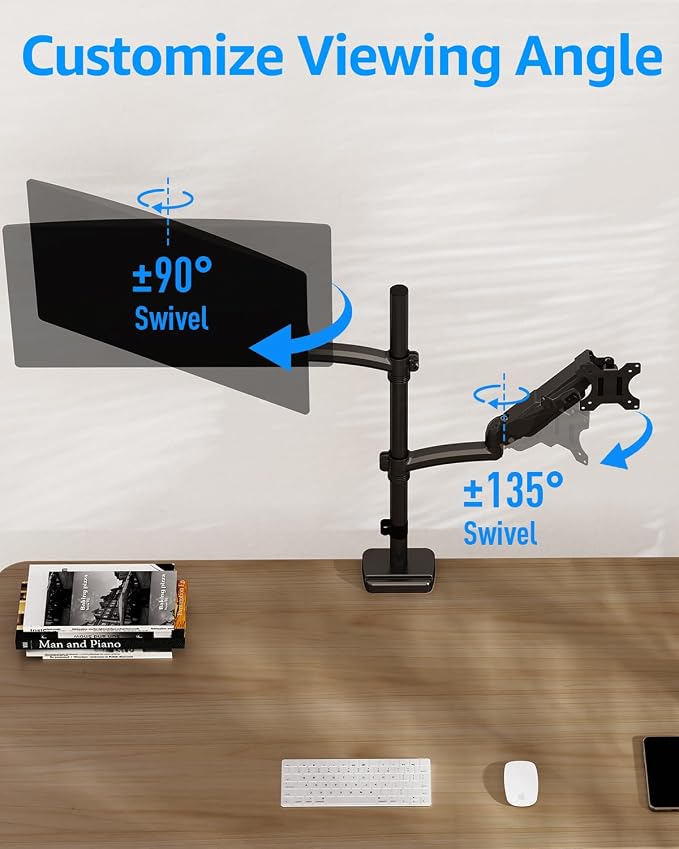 MOUNTUP Vertical Dual Monitor Mount Holds 4.4-17.6lbs, up to 32 Inch Stacked Monitor Mount with Gas Spring Arm with Clamp/Grommet Base, Dual Monitor Stand for Desk, For Home Office, VESA 75x75/100x100