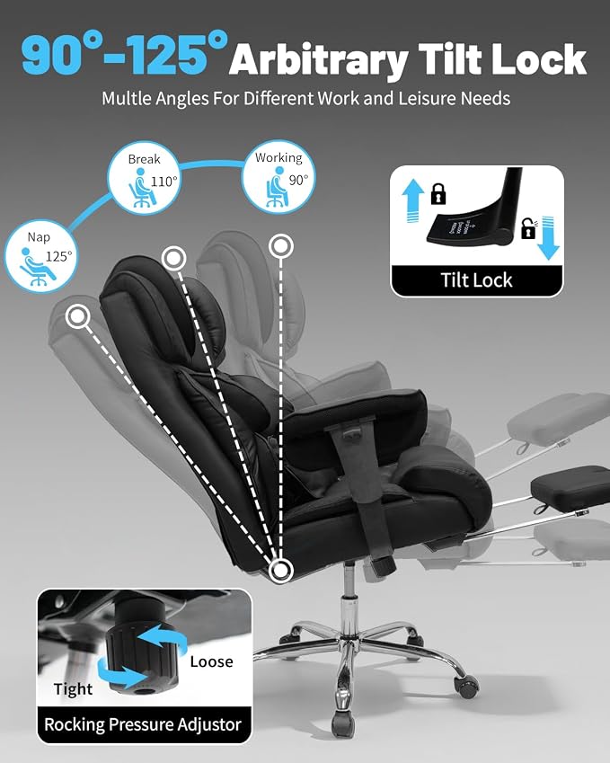Massage Office Chair with 6 Point Vibration, Foot Rest and Adjustable Armrests – 500lbs Ergonomic Executive Home Office Desk Chairs for Big and Tall Heavy Duty People