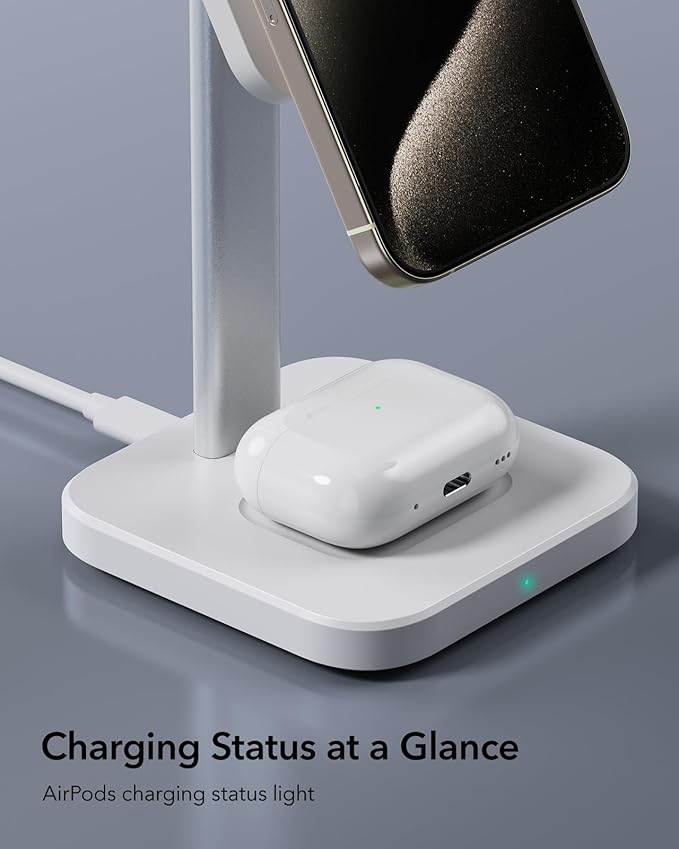ESR 2 in 1 Charging Station for Apple, MagSafe Charger Stand for iPhone [Certified], Magsafe Charging Station for Multiple Devices iPhone 17e/17/16/15/14/13/12, Apple Watch, & AirPods, White