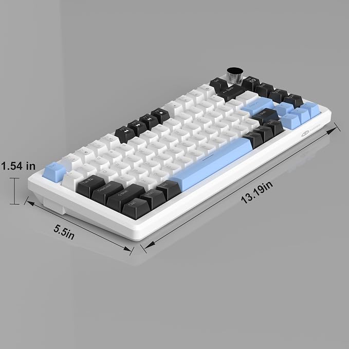 MageGee 75% Mechanical Gaming Keyboard, Compact Blue Backlit Wired Gaming Keyboards with Brown Switches, EVA Foam, Knob Control, STAR75 Portable NKRO PC Gaming Keyboard - White & Blue