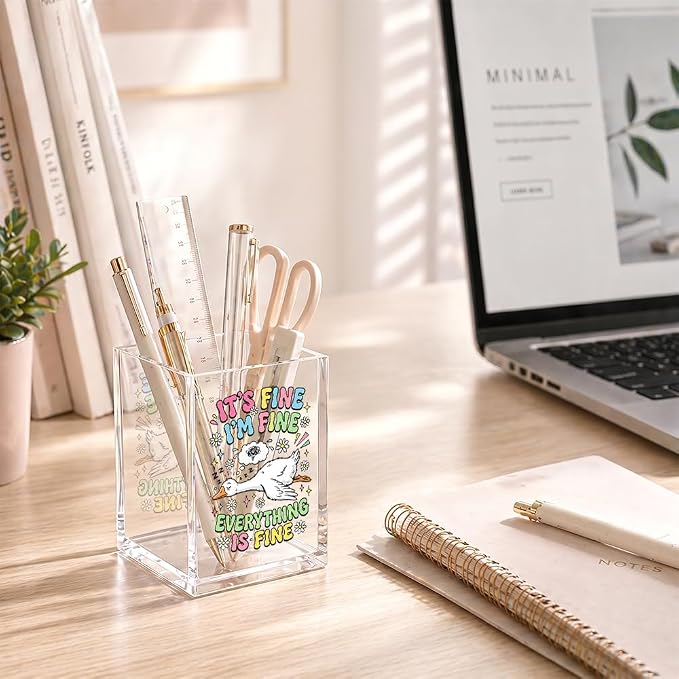 It's Fine I'm Fine Everything Funny Silly Goose Pencil Holder Cup | Goose Pen Holder Gifts for Women Men Coworkers HR Teacher Boss Friend, Goose Lover Gifts, Home Office Desk Decor Organizer
