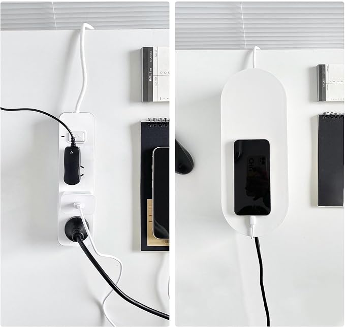 White Cable Management Box with Lid, Large, Plastic | Cable Box Organizer, For Wire, Power Strip, Surge Protector, Extension Cords Hider Cover, For Home Office, Desk and Floor