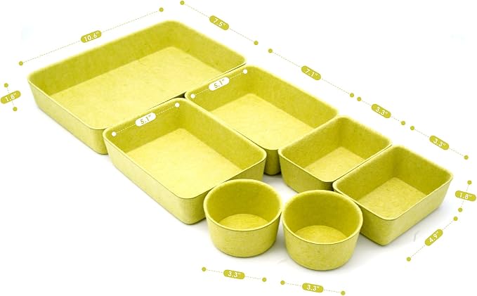 Drawer organizers tray Felt storage bins office Desk dividers Morandi Colors Shallow Box 7-Piece round (Linden green)