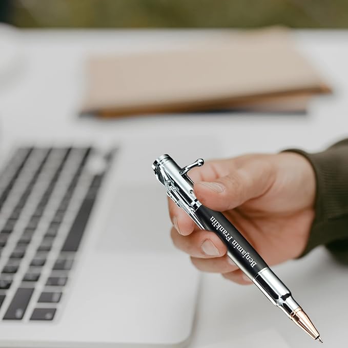 Personalized Bolt Action Pen Gift Set,Free Engraved Metal Ballpoint Pen with 2 Refills,Office Decor Pen,Custom Gifts for Men,Husband,Father,Boyfriend,Grandfather,Brothers.（Silver）