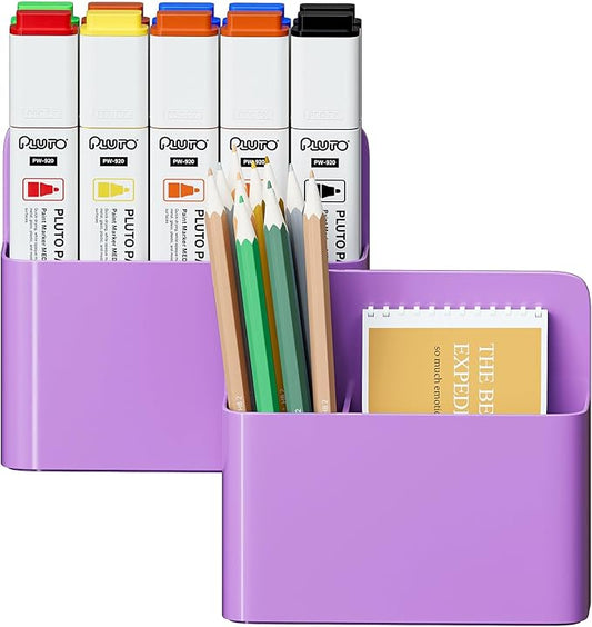 Mabrasse 2p Magnetic Dry Erase Marker Holder,Pen and Eraser Holder for Whiteboard, Magnet Pencil Cup Utility Storage Organizer for Office, Refrigerator, Locker and Metal Cabinets（Purple)