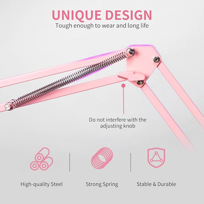 FEELWORLD AMS1 Microphone Boom Arm, Adjustable Mic Arm Stand with 3/8” to 5/8” Screw, Compatible with PM1 and other Mics for Podcast Straming Gaming Studio （Pink)
