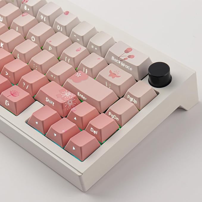 Tsungup PBT Keycaps Cherry Blossom Keycap Set - Custom Pink Sakura Keycaps | 135 Keys Gradient DoubleShot Side Print Key caps Cherry Profile Keyboard Key caps for Mechanical Keyboards