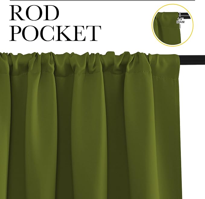 NICETOWN 2 Panels Blackout Curtains, Rod Pocket Thermal Insulated Drapes for Kitchen, Heavy Duty Small Window Treatment for Dorm Room, Studio Apartment, Basement (Olive Green, W42 x L30)