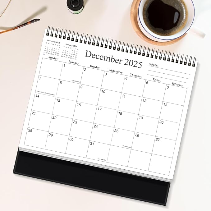 Desk Calendar 2026 - Runs January 2026 until June 2027 - Beautiful Small Flip Desktop Calendar for Easy Organizing, 6" x 8", Black