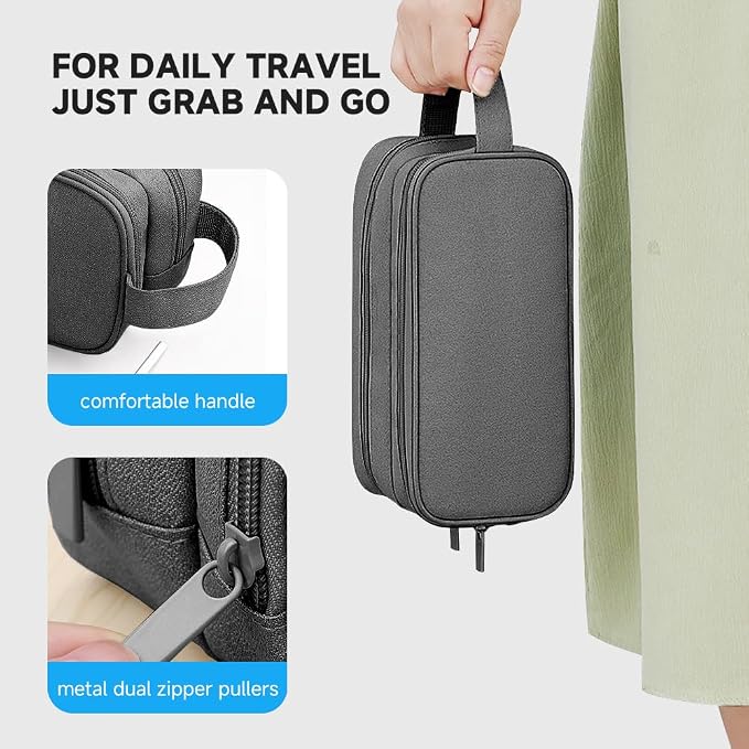 Teskyer Cable Organizer Bag, Travel Electronics Accessories Organiser, Protable Tech Pouch for Phone Chargers, Cables, Flash Drive, Power Bank, Hard Drive, Dark Grey, 23.5 x 12 x 9 cm, Double-Layer