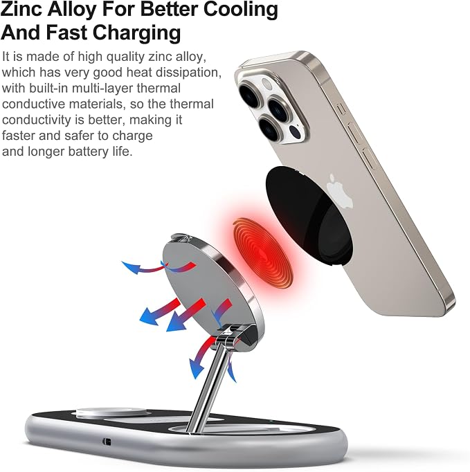 3 in 1 Charging Station for Apple Devices, Faster Mag-Safe Charger Stand, Magnetic Wireless Charger Station for iPhone 17 16 15 14 13 12 Pro Max Plus, Apple Watch iwacth & AirPods, Adjustable Angle