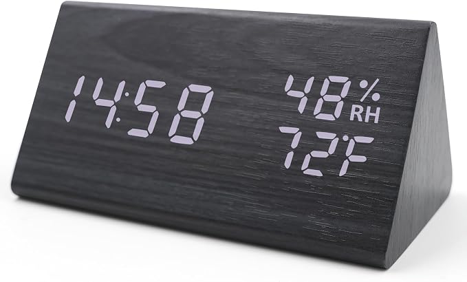 Wooden Digital Alarm Clocks for Bedrooms - Electric Desk Clock with Large Numbers, USB Port, Loud Alarm for Heavy Sleepers, Adjustable Volume, Dimmer, Snooze, DST, Wood Décor, Adapter Powered
