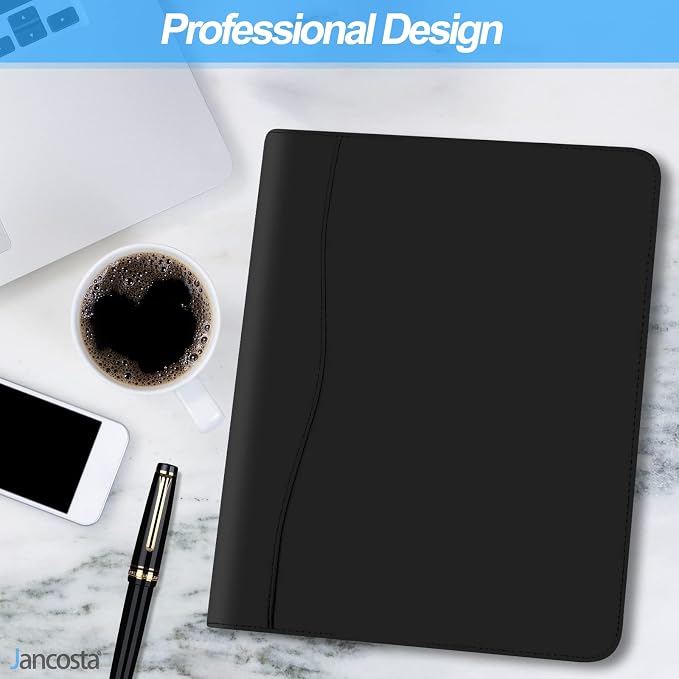 5 Pack Business Padfolio Portfolio Binder, Faux Leather Folio Folder, Resume Legal Document Organizer with Letter Size Writing Notepads (New Black 5 Pack)