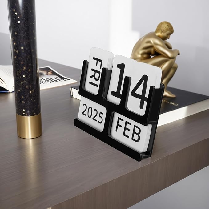 Acrylic Perpetual Calendar for Desk, Vintage Desktop Perpetual Calendar 2025-2034, Large Date Display Flip Blocks Tabletop Decor Daily Calendar Desk Accessory for Daily Office Home decoration (Black)
