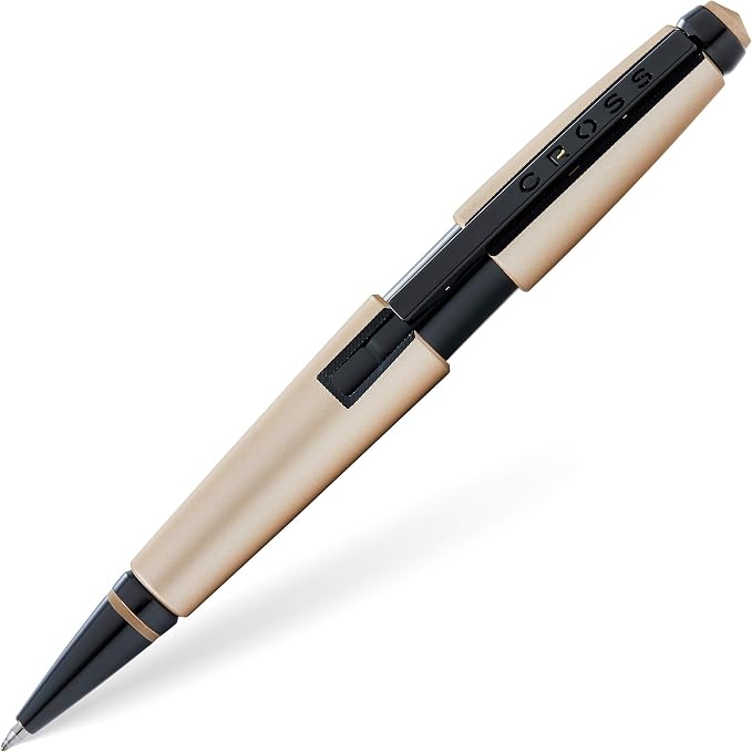 Cross Edge Matte Hazelnut Lacquer Gel Rollerball Pen, Black Ink - Elegant Accessory for Smooth Writing - Capless Slide-Open & Snap-Shut Design - Ergonomic Shape - Comfortable Grip - Ideal Gift