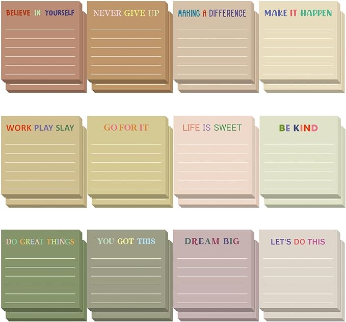 Yinder 24 Pcs Inspirational Sticky Notes Thank You Gift Motivational Sticky Note Pad Employee Appreciation Gift Bulk for Staff Coworker Teacher Nurse Office Groups 3 x 3'' (Motivational,Boho)