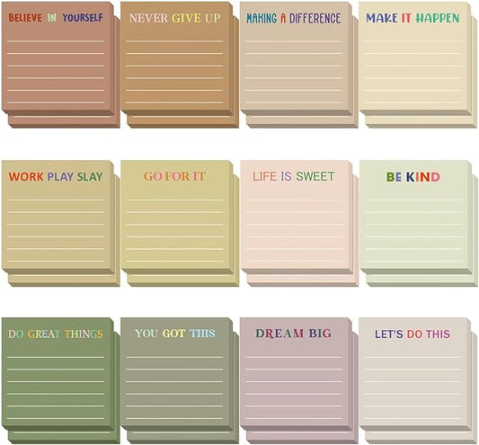 Yinder 24 Pcs Inspirational Sticky Notes Thank You Gift Motivational Sticky Note Pad Employee Appreciation Gift Bulk for Staff Coworker Teacher Nurse Office Groups 3 x 3'' (Motivational,Boho)