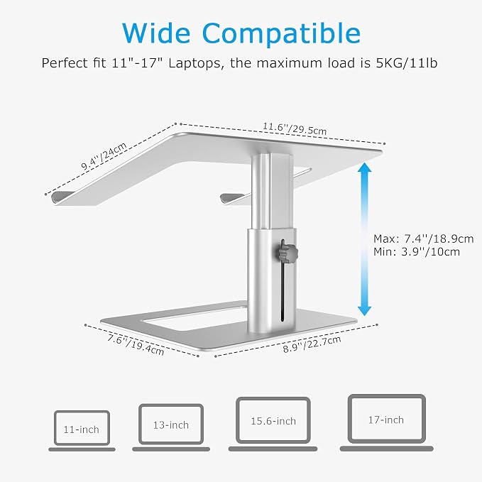 BoYata Laptop Stand, Ergonomic Aluminum Height Adjustable Computer Stand Laptop Holder for Desk, Compatible with MacBook Pro/Air, Dell, Lenovo, HP, Samsung, More Laptops 11-17"