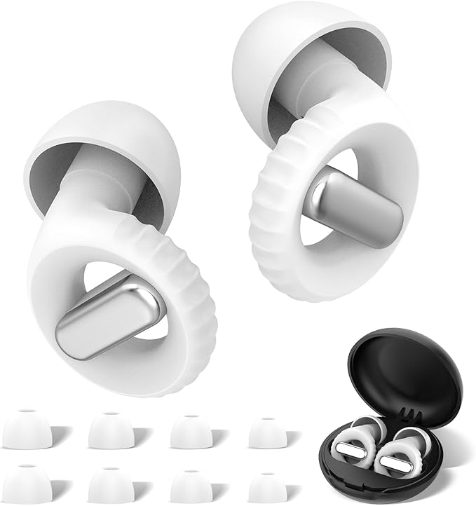 Ear Plugs for Sleeping Noise Cancelling, 35 dB Reusable Ear Plug for Noise Reduction with 8 Ear Tips, Soft Concert Ear Plugs, Hearing Protection Silicone Earplugs for Sleep, Work (White)