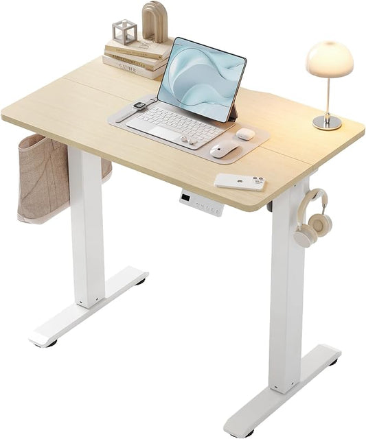 YDN Electric Standing Desk, 32x19 Inch, Nature | 3 Memory Presets, Cable Management, Adjustable Height, Sit Stand, Space-Saving, Computer Workstation, Home Office