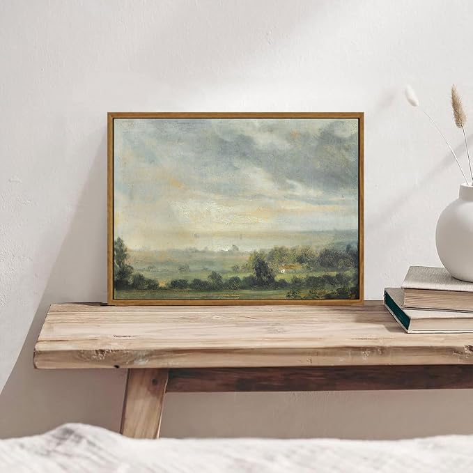 OIQArtOIQ Vintage Framed Wall Art Pastoral Landscape Canvas Art Prints Rustic Farmhouse Pictures Wall Decor Modern Cottagecore Paintings Artwork For Bedroom Kitchen Bathroom Office Living Room