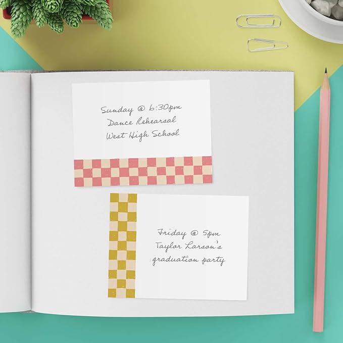 Retro Checkered Sticky Notes / 4" x 3" Repositionable Sticky Note Pads/Six Colorful Designs/Made in The USA