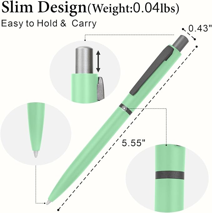 Cambond Ballpoint Pens Black Ink - Metal 1mm Medium Point Smooth Writing Click Pens Bulk, White Pink Green Retractable Pen Set for College Student Office Woker Nurse(3 Pens with 3 Refills)