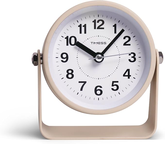 TIMESS Analog Alarm Clock with Snooze & Light, Silent Non-Ticking, Yellow | On-demand light, quartz movement, battery operated, easy to set, gentle wake alarm, bedside clock for home, travel, or office