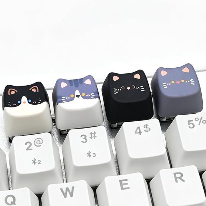 Artisan Keycaps, 4 Keys Cute Cat Custom Cover Caps for MX Mechanical Keyboard, Resin Handmade 1U Replacement for Esc Del Arrow Keys (Black Cat Set)