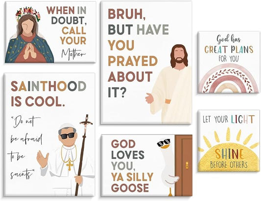 Framed Inspirational Christian Kids Wall Art for Classroom, Set of 6 Christian Nursery Kids Room Canvas Wall Decor, Sunday School Decorations for Classroom, Religious Bible Verses Posters