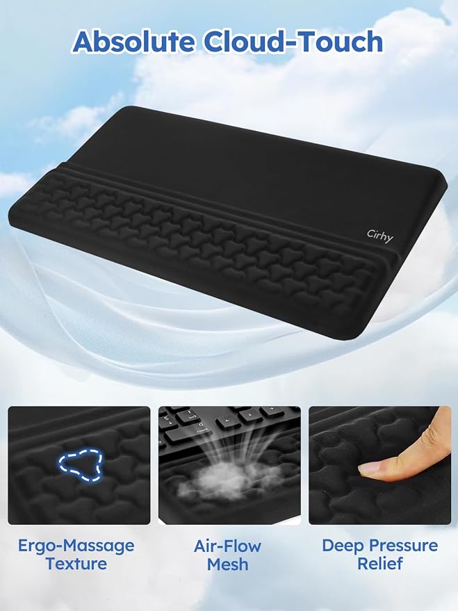 Cirhy 2-in-1 Keyboard Stand and Wrist Rest, Ergonomic Adjustable Keyboard Riser with Memory Foam Cushion, Non-Slip Silicone Base, Wrist Support for Typing, Gaming, Office and Study