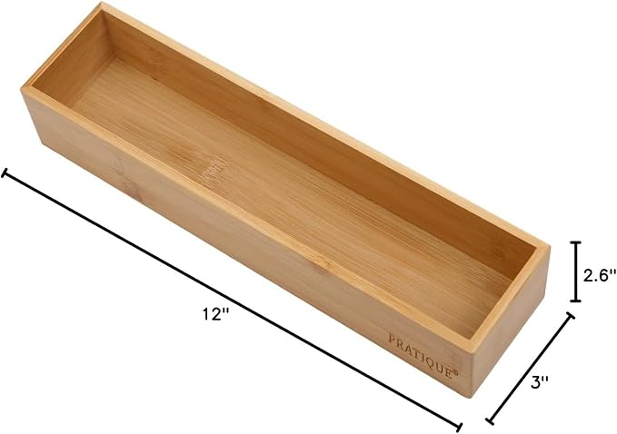 PRATIQUE Bamboo Drawer Organizer - Kitchen Utensil Organizer Silverware Tray Cutlery Holder，Office Desk Supplies and Accessories (12x3x2.6 inch)