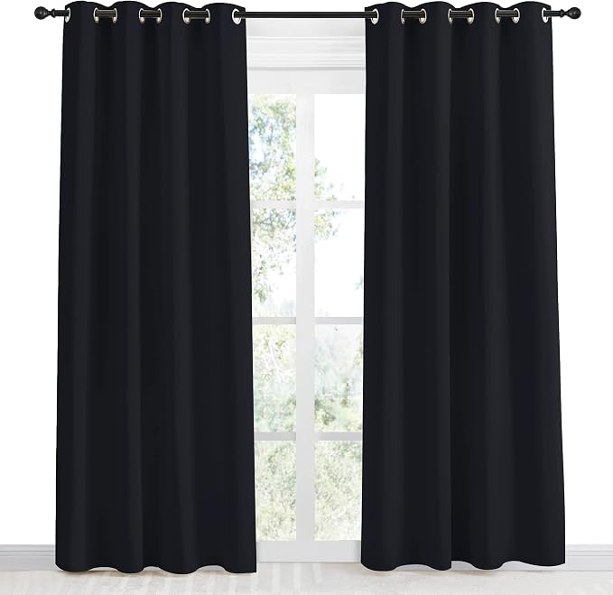 NICETOWN Black Blackout Curtain 86 inch Length, W55 x L86 Inch, 8 Grommets Top, 1 Piece, Thermal Insulated Modern Window Treatment Soundproof Drape Panel for Bedroom/Living Room