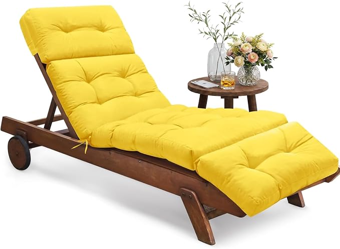 Waterproof Outdoor Chaise Lounge Chair Cushion 74.4 x 22 x 4.7 Inches Memory Foam Lounge Chair Cushions for Outdoor Furniture with Ties, Thickened Pool Chaise Lounge Chair Cushions, Yellow