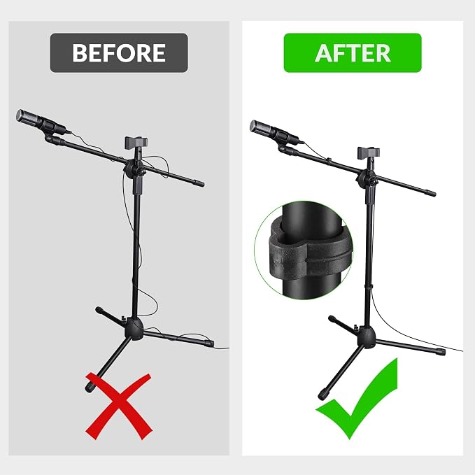 AW 12 Packs Microphone Boom Arm Stand Dual Mic Clips Adjustable Tripod Phone Holder for Performance Singing Wedding Stage and Outdoor